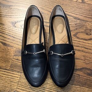 Rachel Zoe Black Leather Loafers with gold Horsebit